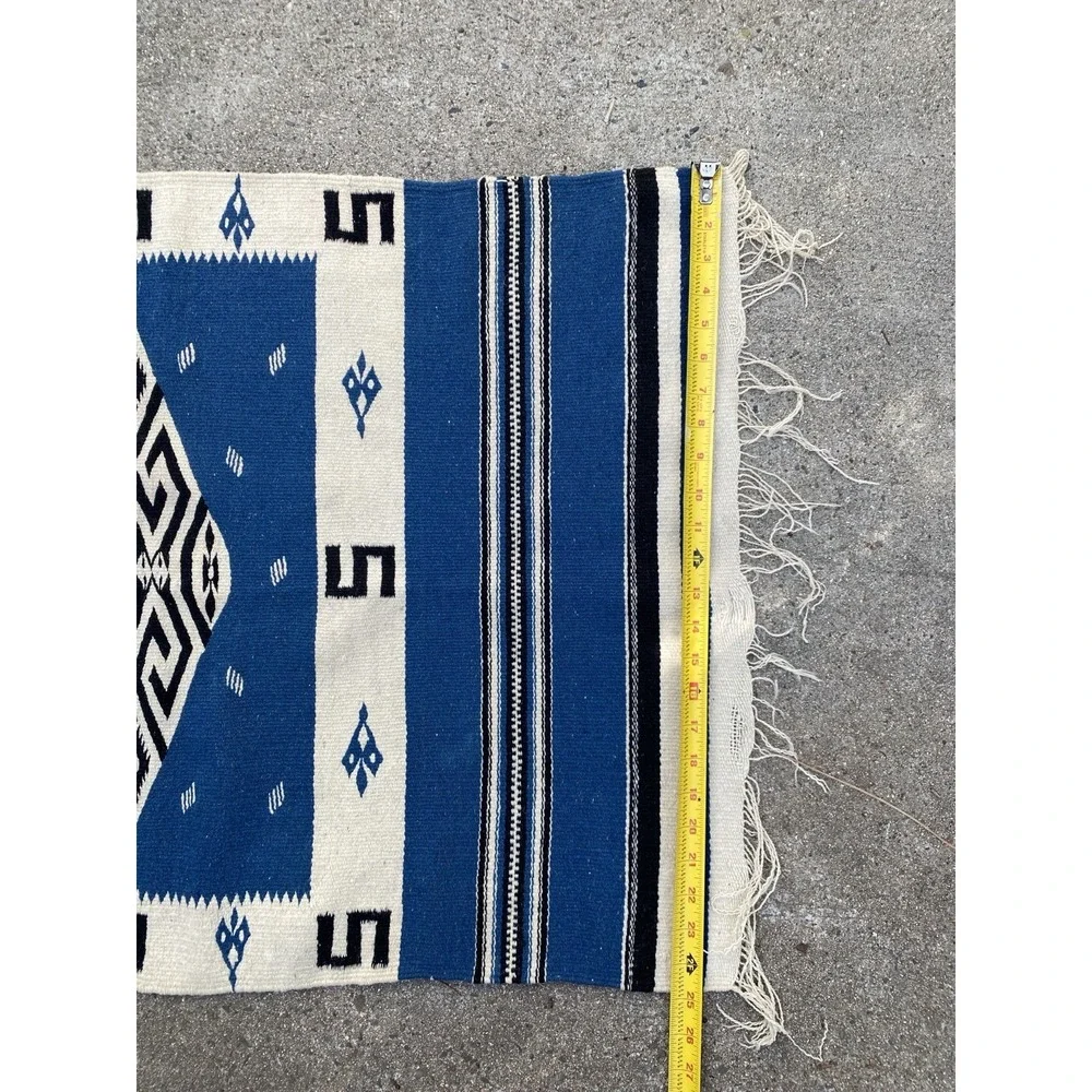 Antique Texcoco Rug Woven Blue Mexico Rio Grande 38x25 RARE